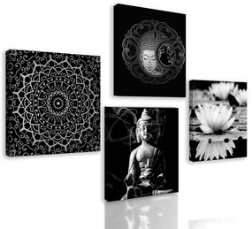 Set obrazov pokojný Budha v čiernobielom prevedení