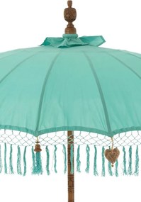 Modrý slnečník so strapcami a drevenou tyčou Dayu Wood - ∅ 200*260 cm