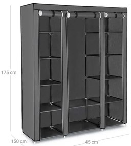 Úložná textilná skriňa s policami a vešiakovou tyčou MATIS 150x175 cm sivá