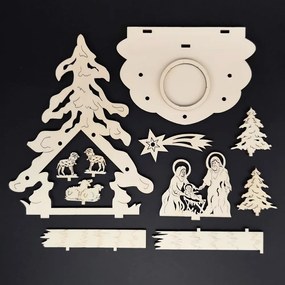 AMADEA Drevený svietnik betlehem, skladací, 19 cm