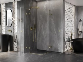Mexen Lunar Duo, výklopný sprchový kút 100 x 100 cm, 8mm číre sklo, zlatý matný profil, 834-100L-100P-55-00
