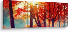 Obraz - Jesenná krajina (s hodinami) (90x30 cm)