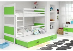 Detská poschodová posteľ s výsuvnou posteľou RICO 200x90 cm Zelená Biela