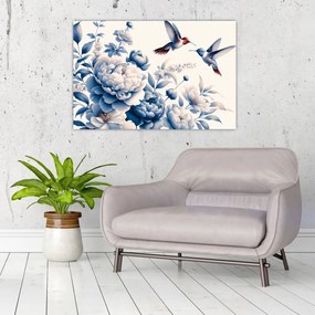 Obraz - Kolibríky nad kvetinou (90x60 cm)