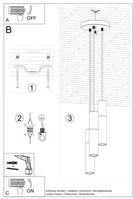 Závesné svietidlo Borgio, 3x betónové/čierne kovové tienidlo, o