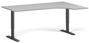 Rohový výškovo nastaviteľný stôl, 180x120 cm, 2 motory, L/P, čierna podnož, sivá