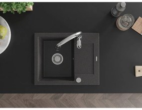 Mexen Enzo, 1-komorový granitový drez 576x465x174 mm a drezová batéria Savita, čierna škvrtnitá, 6506-76-672601-00