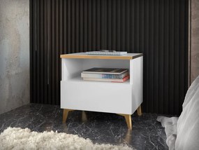 Nočný stolík Ountra 1SZ, Farby: béžová / béžový lesk + zlatá