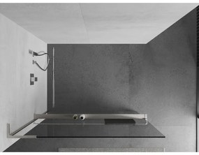 Mexen Kioto+ L, sprchová zástena Walk-In s poličkou a vešiakom 75 x 200 cm, 8mm číre sklo, brúsená oceľ profil, 800-075-123-97-00