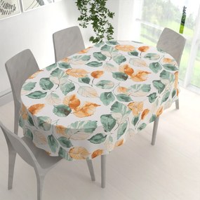Biante Bavlnený oválny obrus Sandra SA-748 Hnedo-zelené akvarelové listy na bielom 100x140 cm