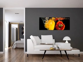 Obraz - papriky vo vode (120x50 cm)