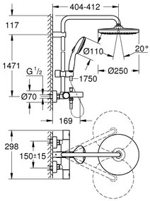 GROHE Vitalio Start System 250 - Sprchový systém s vaňovým termostatom na stenu, chróm 26988001