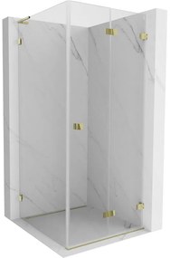 Mexen Lunar-F L, sklápací sprchový kút pravý 70 x 70 cm, 8mm číre sklo, zlatý profil, 836L-070-070-50-00-P