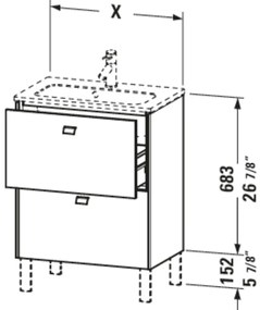 DURAVIT Brioso stojaca skrinka pod umývadlo Compact na nožičkách, 2 zásuvky, 620 x 389 x 835 mm, biela vysoký lesk, BR440602222