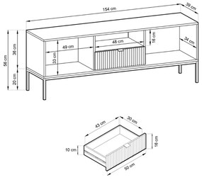 TV STOLÍK VIGGO ŠEDÝ + ČIERNY PODSTAVEC 154 cm