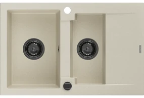 Mexen Gaspar, granitový drez 737x475x177 mm, 1,5-komorový, béžová s čiernym sifónom, 6507731505-69-B