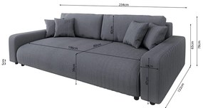 Tmavosivá menčestrová rozkladacia/s úložným priestorom pohovka 234 cm Sara – Ropez