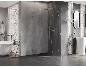 Mexen Lunar, L pravý výklopný päťuholníkový sprchový kút 100x100 cm, 8mm číre sklo, oceľový profil, 831L-100P-100L-97-00-P