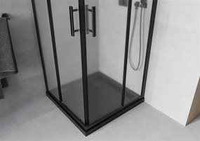 Mexen Rio, sprchový kút s posuvnými dverami 90x90x190 cm, 5mm sklo námraza, čierny profil + čierna sprchová vanička SLIM, 860-090-090-70-30-4070B