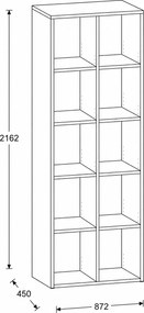 Regál FRAME, vysoký, 2 stĺpce, 2162 x 872 x 450 mm, breza