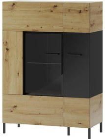 Vitrína 2D Lucas 15 dub artisan/čierna mat