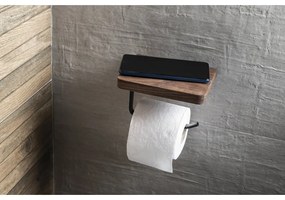 Hnedý nástenný/s poličkou drevený držiak na toaletný papier – Sapho