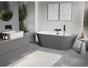 Mexen Oris, voľne stojaca ryhovaná vaňa 150 x 75 cm, biela-šedá, čierny matný prepad, 52871507562-70