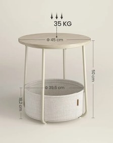 Krémový príručný stolík s odkladacím košom SALMA Ø 45 cm