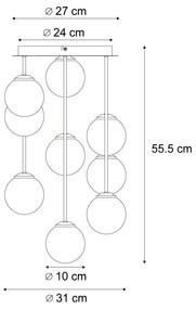 Moderné stropné svietidlo čierne s jantárovým a dymovým sklom 9 svetiel - Atény
