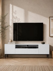 TV stolík Nicole 200 cm s otvorenou policou - biely mat / čierna