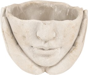 Béžový cementový kvetináč hlava ženy v dlaniach S - 17*17*11 cm