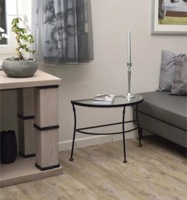 IRON-ART Nočný stolík ANDALUSIA - s polkruhovou doskou, kov + sklo