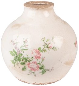 Béžová keramická dekoračná váza s ružami Rossia - Ø 16*17 cm