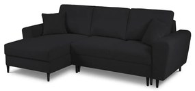 Čierna rozkladacia/s úložným priestorom rohová pohovka z textílie buklé (ľavý roh/s leňoškou) Kyoto – Cosmopolitan Design
