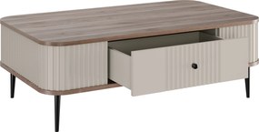 Kávový stolík so zásuvkou Vesper 103x60 cm - kašmír / orech / čierne nohy