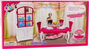 LEAN Toys Jedálenská súprava pre bábiky: stôl, stoličky, skrinka na riad