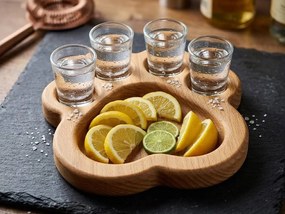 AMADEA Drevená miska "medvedia labka" so 4 panákmi, masívne drevo, veľkosť 18 cm