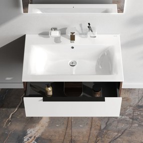 Skrinka s umývadlom 80 AM.PM Flash MNAFHX0801WG závesná, 2 zásuvky, lesklá biela