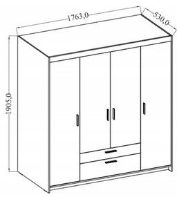 Šatníková skriň ELLENA 4D + zrkadlo, 176x191x53, biela