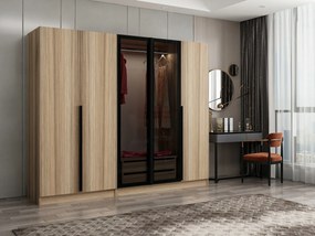 Elegantná šatníková skriňa ShadowLux v prírodnej farbe s dymovými dvierkami 210 x 225 x 52 cm