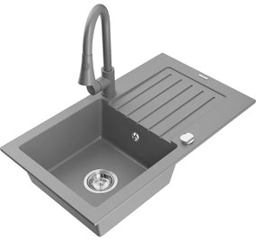 Mexen Pablo, 1-komorový granitový drez 752x436x161 mm a drezová batéria Elia, šedá, 6510-71-670101-71