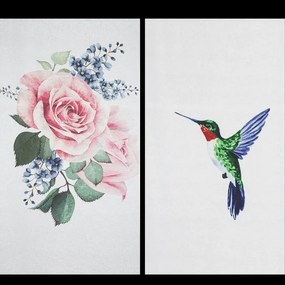 Dekorstudio Set dvoch dekoračných etamínových závesov LIA s motívom ruží a pôvabného kolibríka
