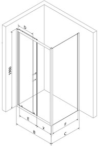 Mexen Apia sprchovací kút s posuvnými dverami 130 (dvere) x 70 (stena) cm, 5mm číre sklo, zlatý profil + čierna sprchová vanička SLIM, 840-130-070-50-00-4070G
