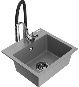 Mexen Milo, 1-komorový granitový drez 435x410x171 mm a drezová batéria Aster, šedá, 6505-71-73450-07-B