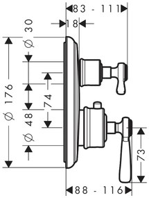 Axor Montreux - Termostatická batéria pod omietku s uzatváracím a prepínacím ventilom, chróm 16821000
