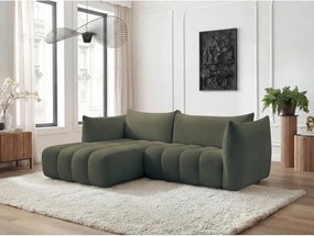 Zelená rohová pohovka z textílie buklé (ľavý roh/s leňoškou) Azra – Bobochic Paris