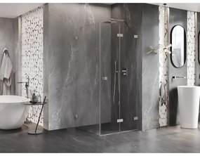 Mexen Lunar-F, sklápací sprchový kút pravý 80 x 80 cm, 8mm číre sklo, oceľový profil, 836-080-080-97-00-P