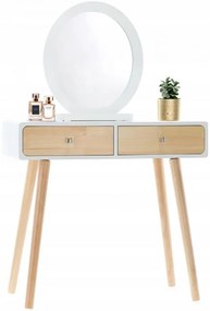 Biely drevený toaletný stolík so zrkadlom a taburetkou