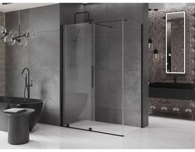 Mexen Velar, sprchový kút s posuvnými dverami 140(dvere) x 75(stena) cm, 8mm číre sklo, čierna matná, 871-140-075-01-70