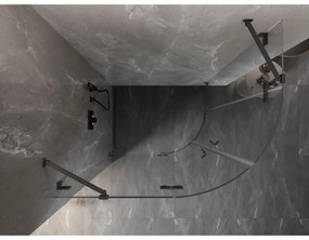Mexen Lunar, polkruhový sprchový kút naklápací doľava 90 x 70 cm, 8mm číre sklo, grafitový profil, 833-090L-070P-95-00